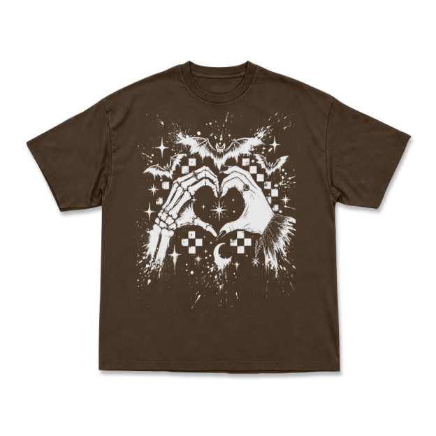 Gothic Skeleton Hand Heart Round Neck Graphic Print T-Shirt - Coffee - US16-18(2XL) - image 14