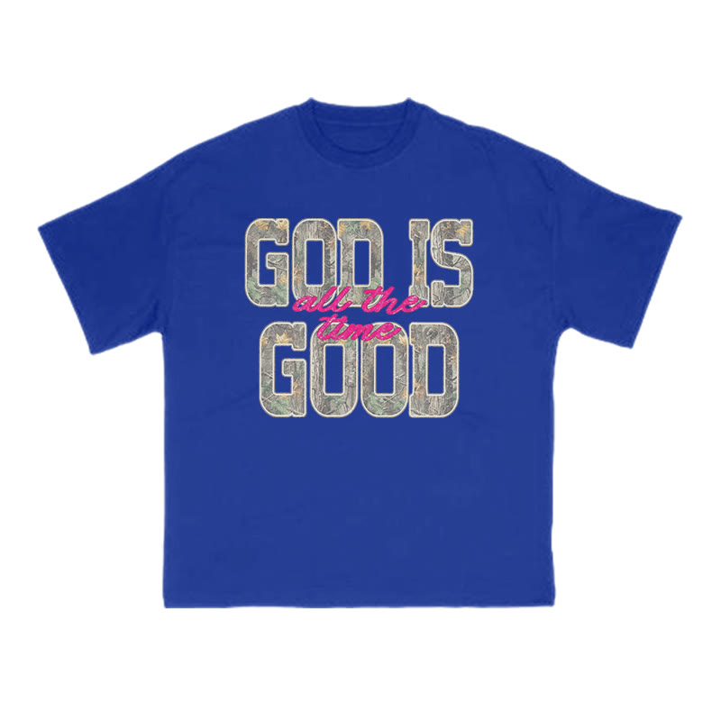God Is Good All The Time Camouflage Print T-shirt - Blue - US16-18(2XL) - image 9