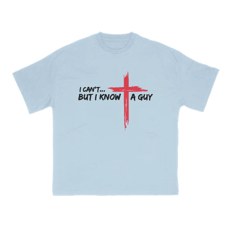 I Can't But I Know A Guy Red Cross Print T-shirt - Light Blue - US16-18(2XL) - image 8