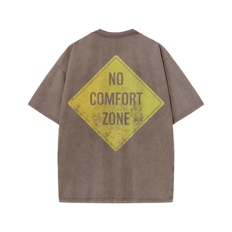100% Cotton NO COMFORT ZONE Gym Print Acid Washed T-shirt - Coffee - US20-22(3XL) - image 5
