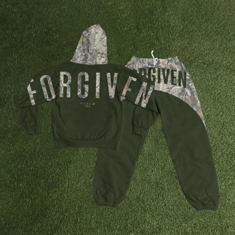 Forgiven Dead Leaves Camouflage Print Hoodie Set - Army Green - 8XL - image 3
