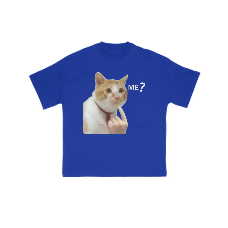 Unisex 100% Cotton Suspicious Cat Print T-shirt - Blue - US16-18(2XL) - image 6