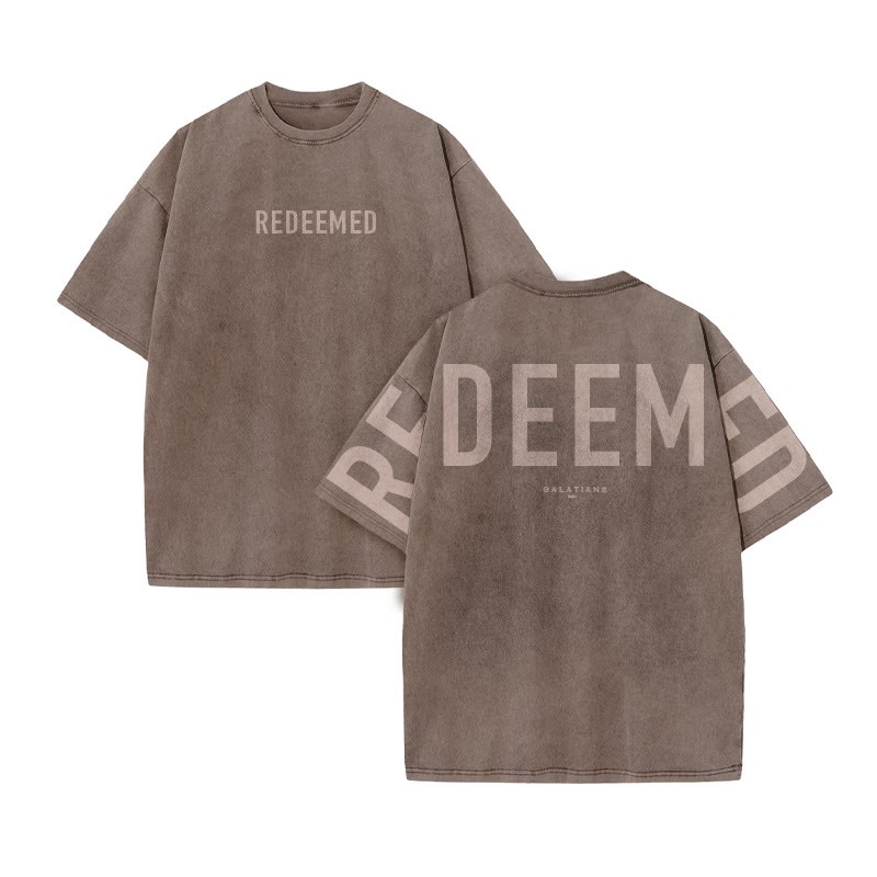 Unisex Redeemed Galatians 2:20 Print Acid Washed T-shirt - Coffee - US20-22(3XL) - image 7