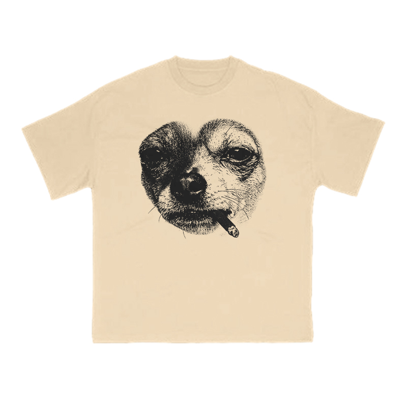 Smoking Dog Meme Print T-shirt - Apricot - US16-18(2XL) - image 5