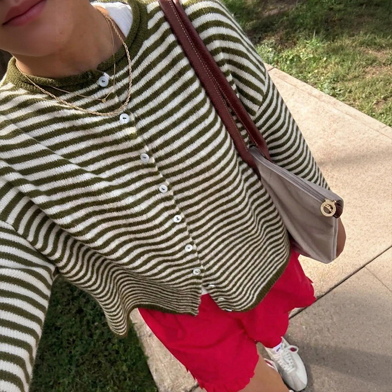 Women's Coastal Striped Knit Button Front Cardigan Sweater - image 3