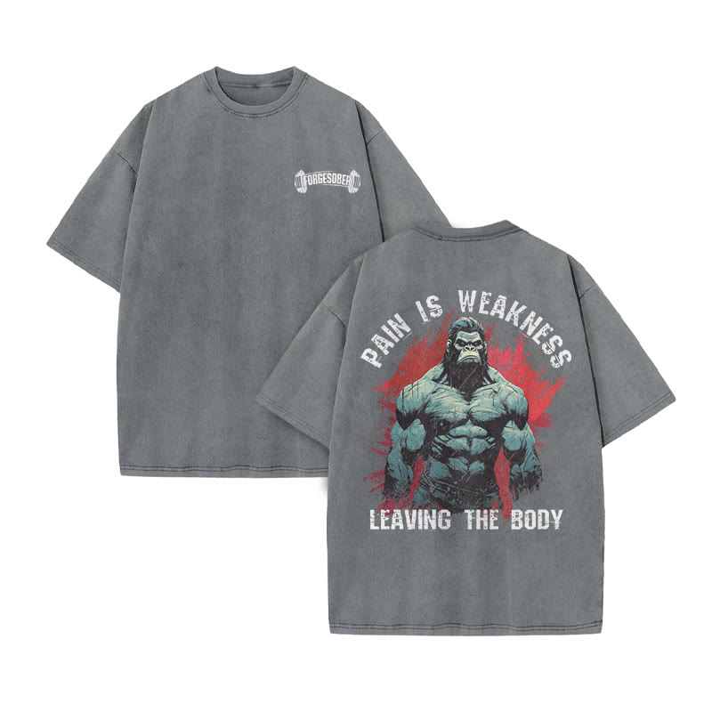 100% Cotton Pain Is  Weakness Leaving The Body Gym Print Acid Washed T-shirt - Grey - US20-22(3XL) - image 6