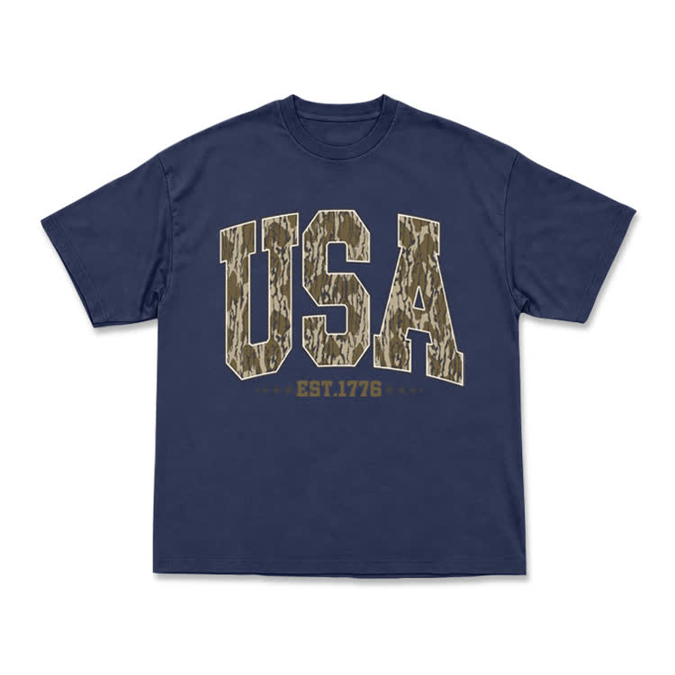 Vintage Inspired USA Camo Varsity Print T-Shirt - Navy Blue - US16-18(2XL) - image 10