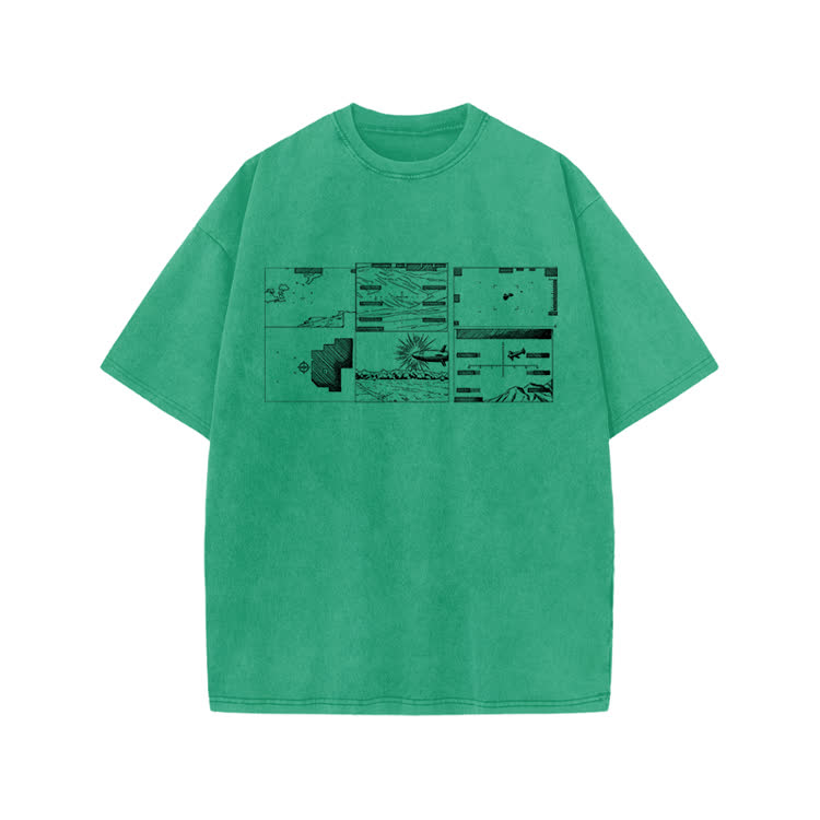 Casual Graphic Panel Graphic Print Acid Washed T-Shirt - Green - US20-22(3XL) - image 6