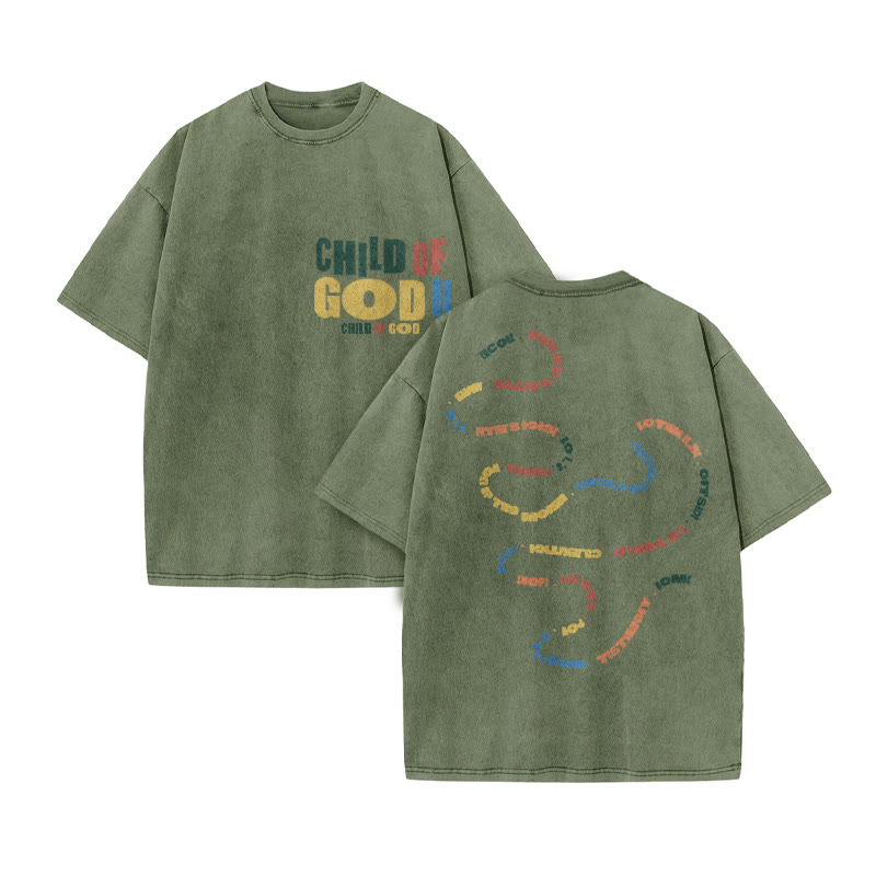 Child Of God Colorful Print Acid Washed T-shirt - Army Green - US20-22(3XL) - image 5