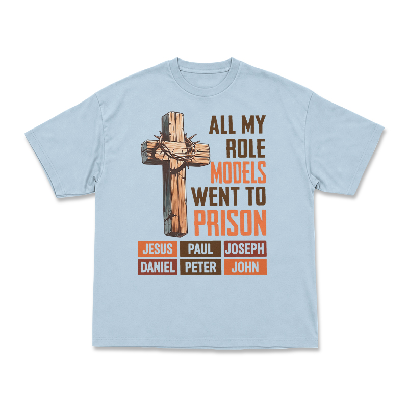 Cross and All My Role Models Went to Prison Statement Graphic T-Shirt - Light Blue - US16-18(2XL) - image 9