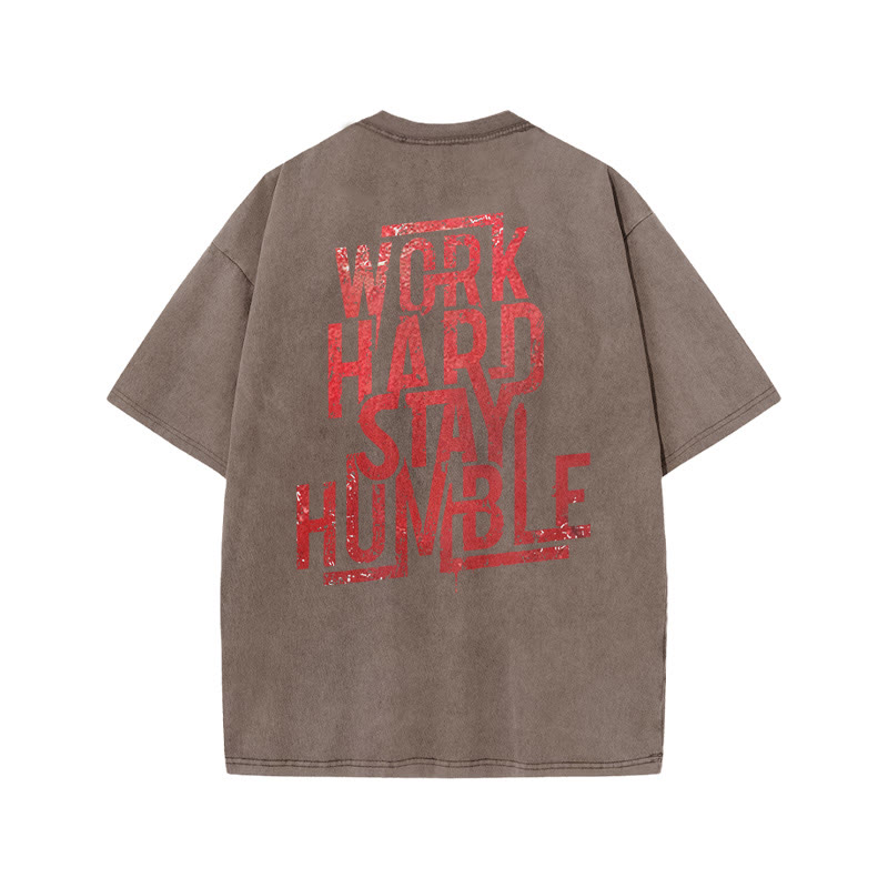 Gym 100% Cotton Work Hard Stay Humble Print Acid Washed T-shirt - Coffee - US20-22(3XL) - image 5