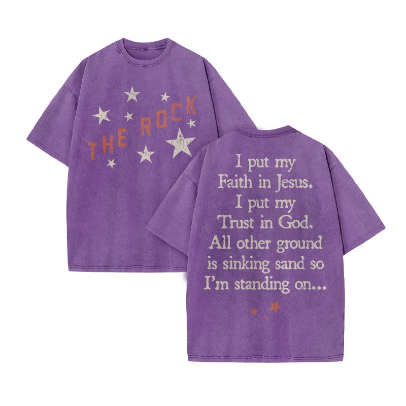I Put My Faith In Jesus Print Acid Washed T-shirt - Purple - US20-22(3XL) - image 8