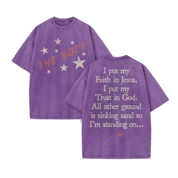 I Put My Faith In Jesus Print Acid Washed T-shirt - Purple - US20-22(3XL) - image 8