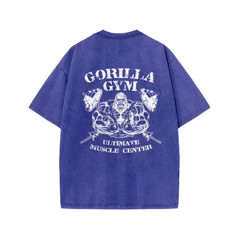 100% Cotton GORILLA GYM Gym Print Acid Washed T-shirt - Blue - US20-22(3XL) - image 8