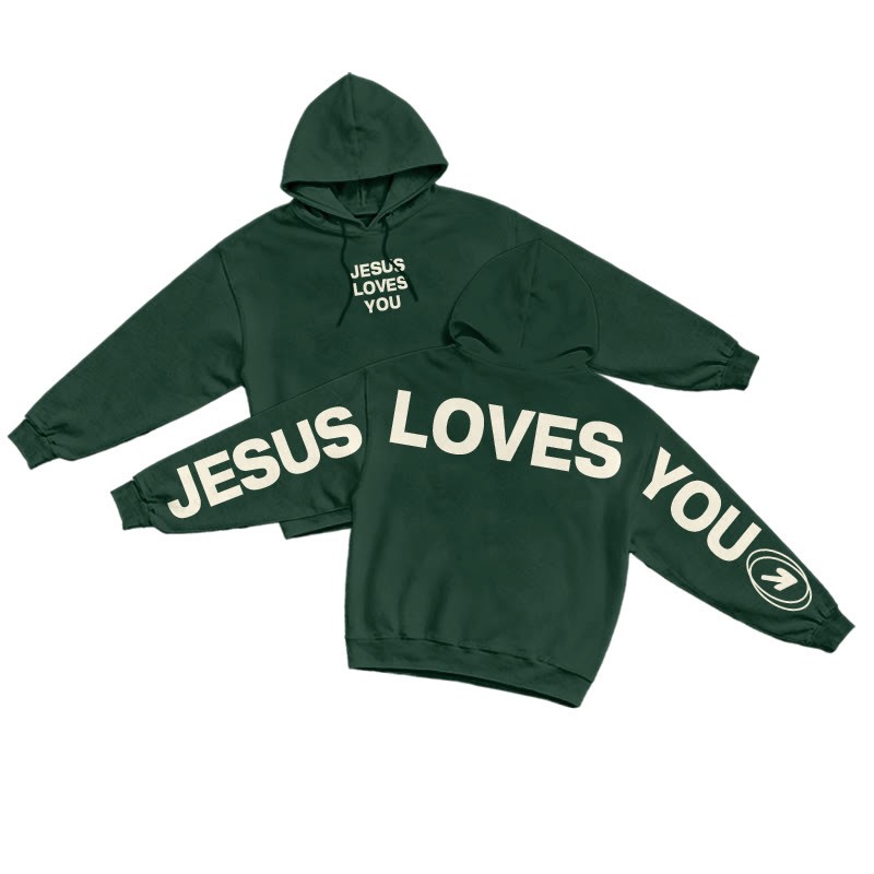 Jesus Loves You Creative Back Print Hoodie - Dark Green - US16-18(2XL) - image 7