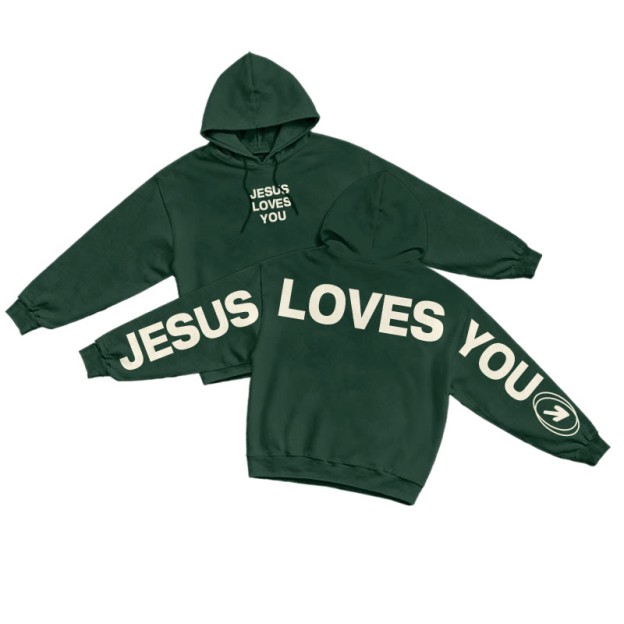 Jesus Loves You Creative Back Print Hoodie - Dark Green - US16-18(2XL) - image 7