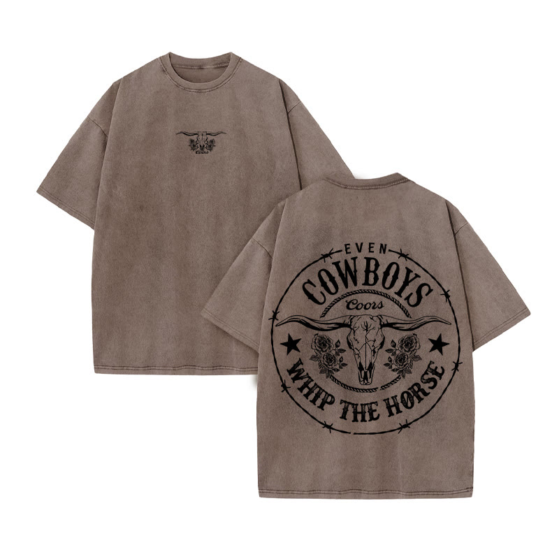 Unisex 100% Cotton COWBOYS Print Acid Washed T-shirt