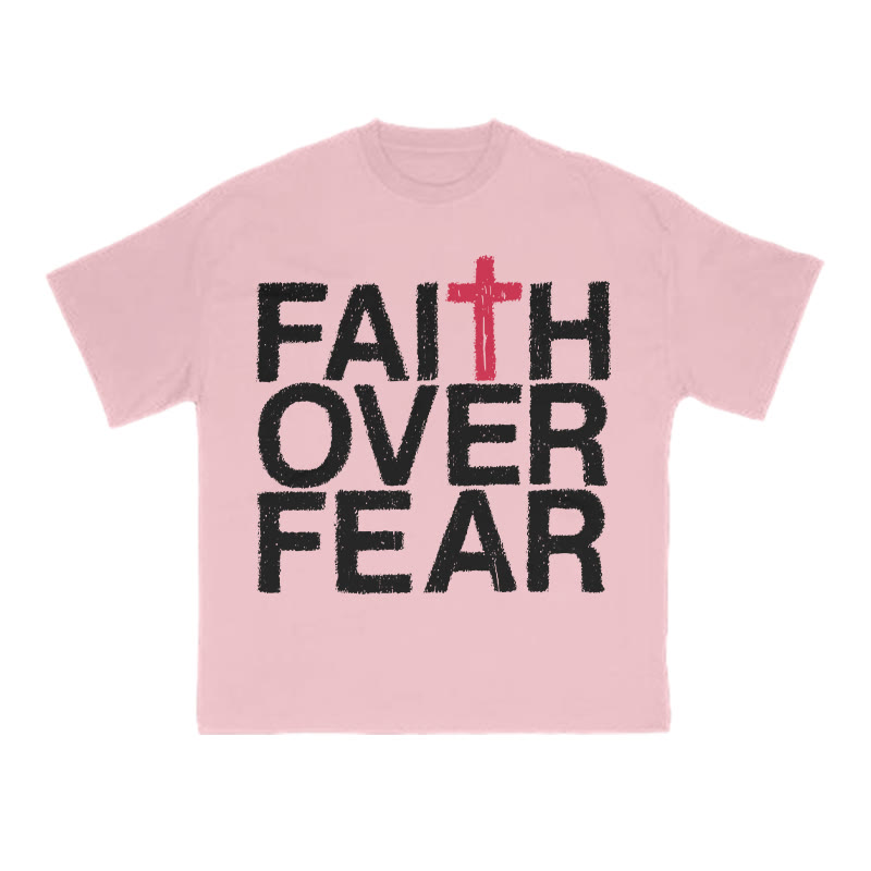 Faith Over Fear Color-block Cross Print T-shirt - Pink - US16-18(2XL) - image 13
