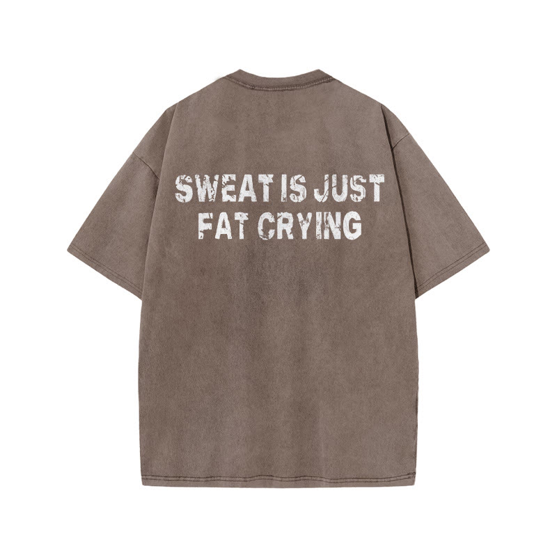 100% Cotton Sweat Is Just Fat Crying Gym Print Acid Washed T-shirt - Coffee - US20-22(3XL) - image 6