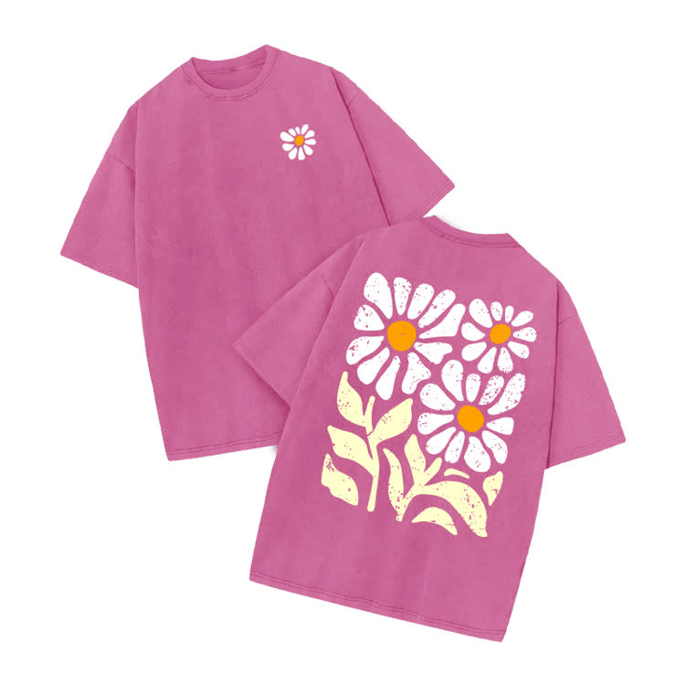Vintage Washed Daisy Graphic Print Acid Washed T-shirt - Pink - US20-22(3XL) - image 9