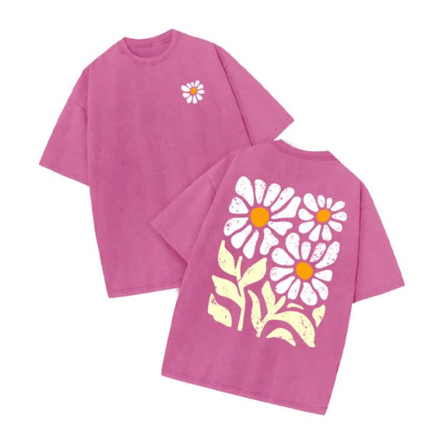 Vintage Washed Daisy Graphic Print Acid Washed T-shirt - Pink - US20-22(3XL) - image 9
