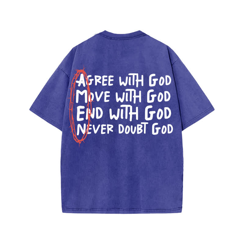 Unisex Cute Amen Print Acid Washed T-shirt - Blue - US20-22(3XL) - image 8