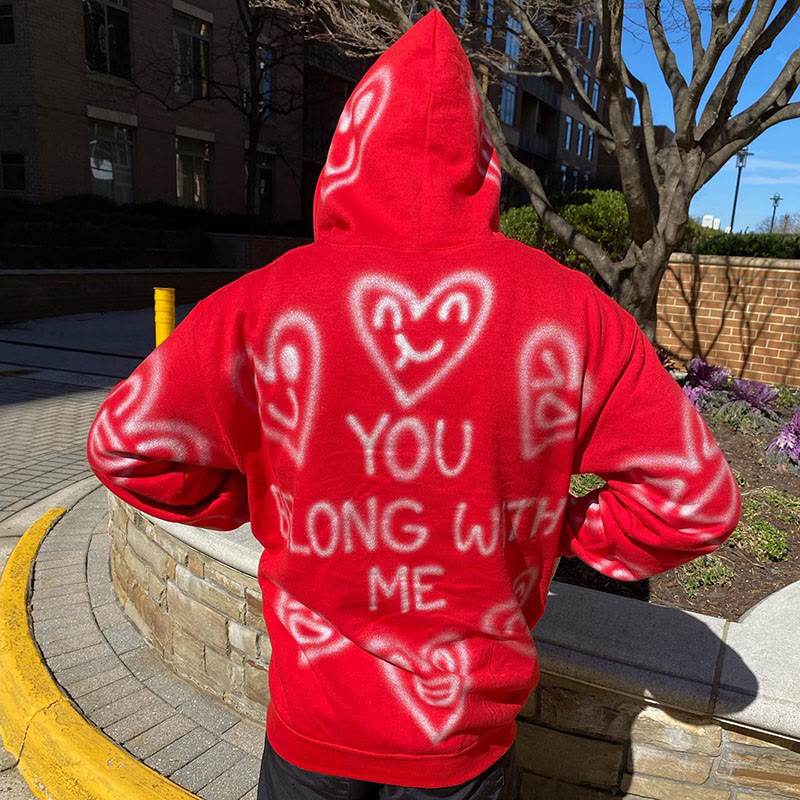 You Belong With Me Heart Print Zip Up Hoodie