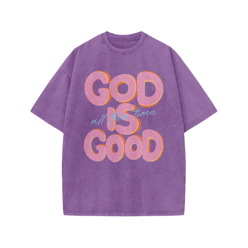 Unisex God Is Good Print Acid Washed T-shirt - Purple - US20-22(3XL) - image 6