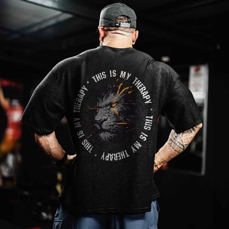 100% Cotton This Is My Therapy Gym Print Acid Washed T-shirt - image 3