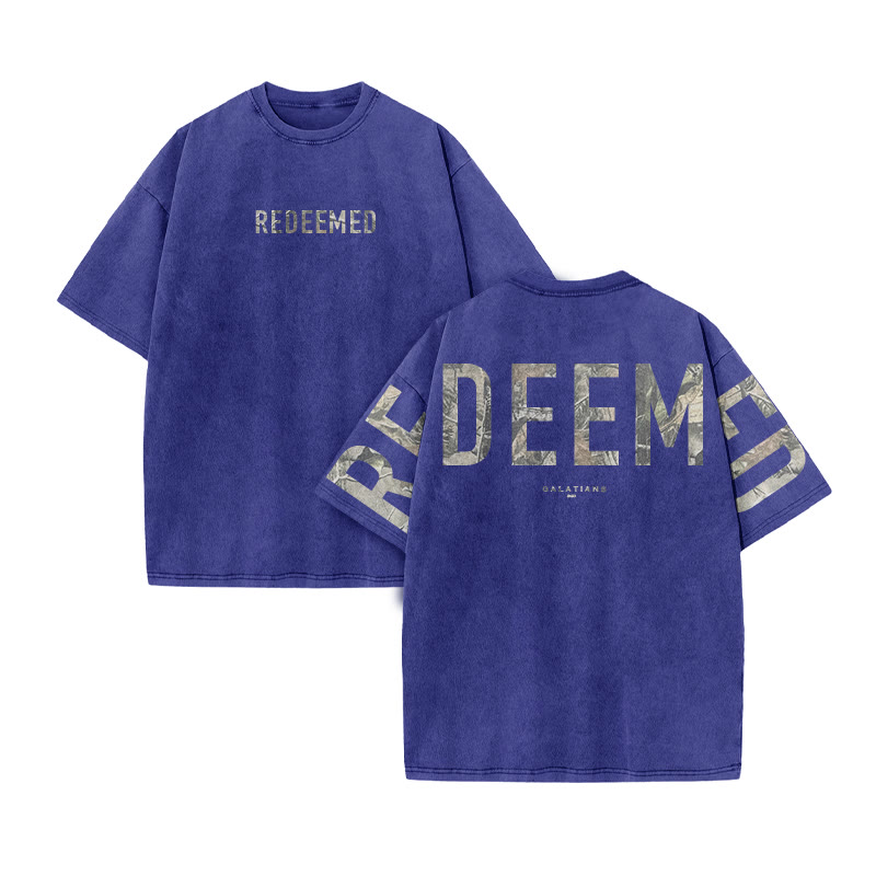 Redeemed Galatians 2:20 Dead Leaves Camouflage Print Acid Washed T-shirt - Blue - US20-22(3XL) - image 9