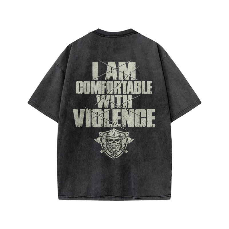 100% Cotton Violence Gym Print Acid Washed T-shirt - image 3