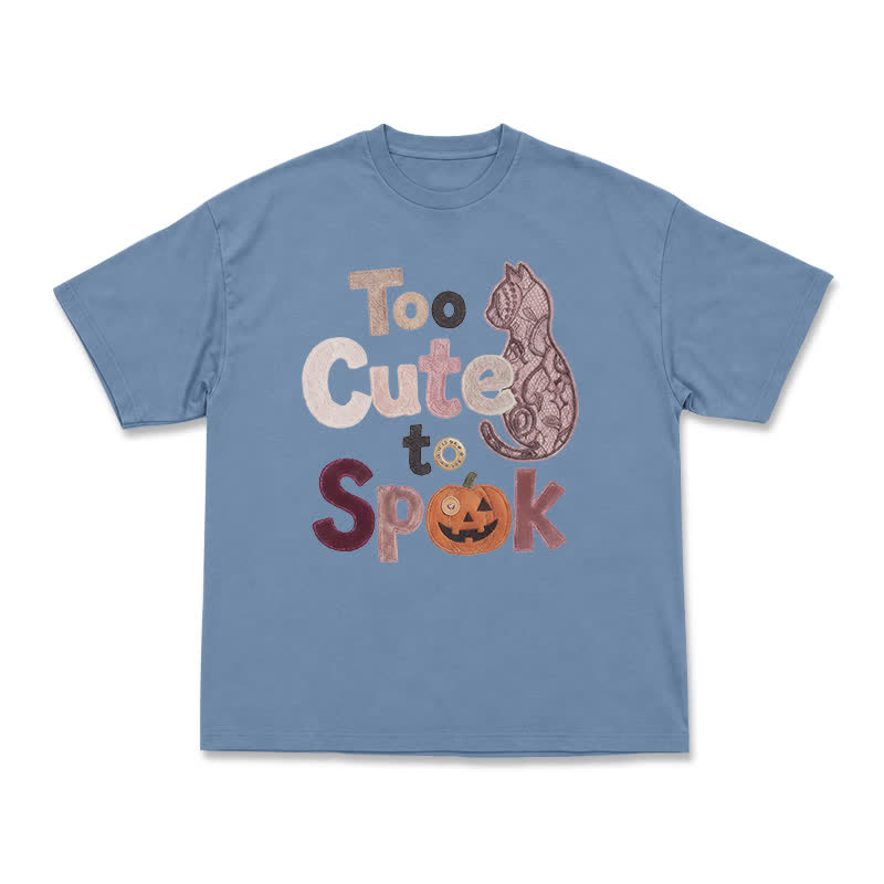 Playful Halloween Cat Silhouette Boxy Crewneck T-Shirt - Dusty Blue - US16-18(2XL) - image 10
