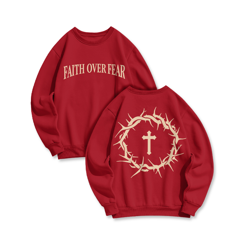 Streetwear Faith Over Fear Round Neck Sweatshirt - Red - US16-18(2XL) - image 8