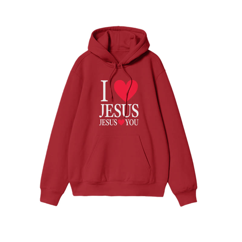 Unisex 100% Cotton I Love Jesus Jesus Loves You Print Hoodie