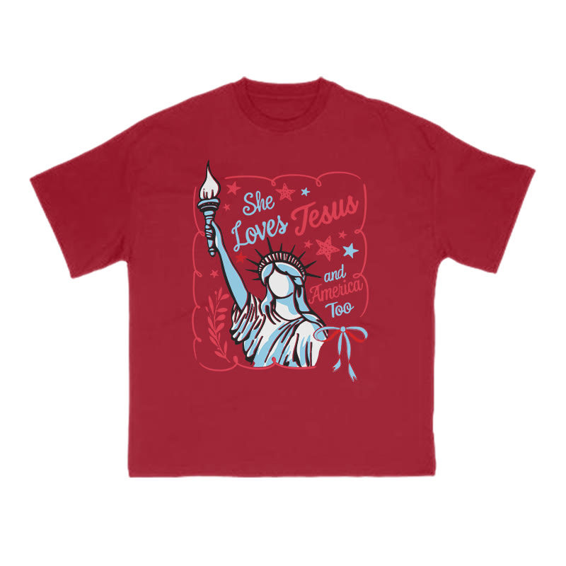 She Loves Jesus Print T-shirt - Red - US16-18(2XL) - image 13