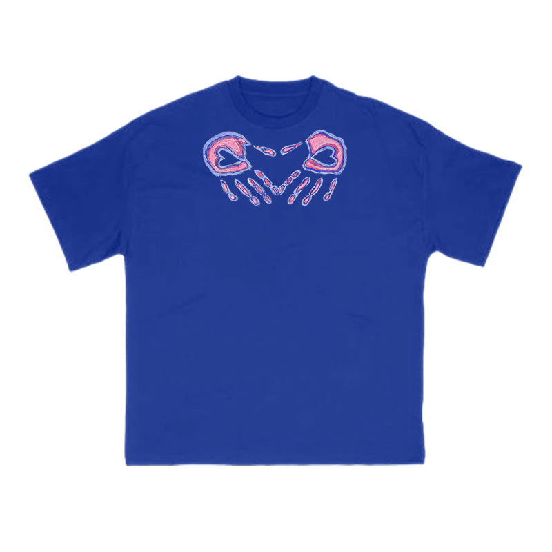 Gradient Fingers Forming A Heart Print T-shirt - Blue - US16-18(2XL) - image 8
