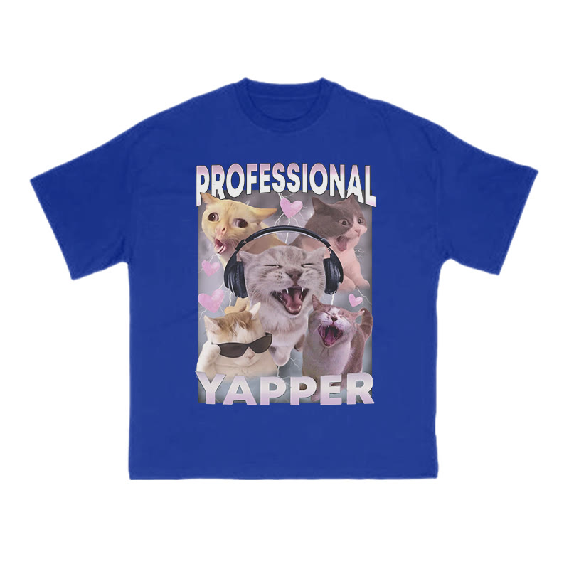 Unisex 100% Cotton Professional Yapper Cat Print T-shirt - Blue - US16-18(2XL) - image 9