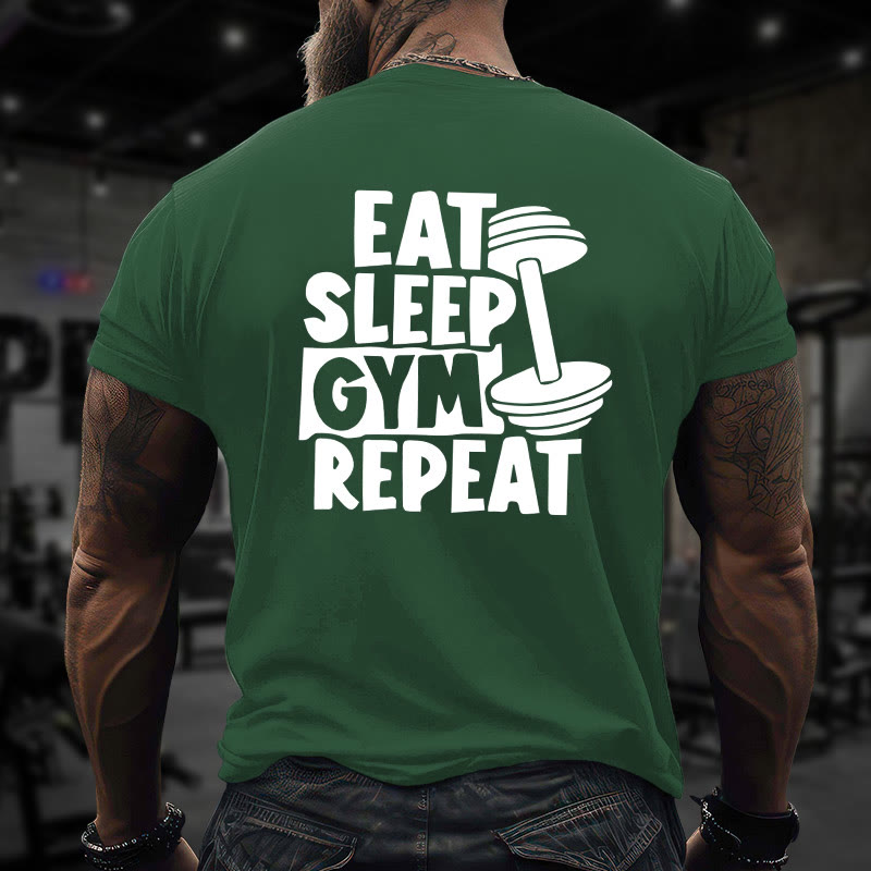 Gym 100% Cotton EAT SLEEP GYM REPEAT Print T-shirt - Green - US16-18(2XL) - image 8