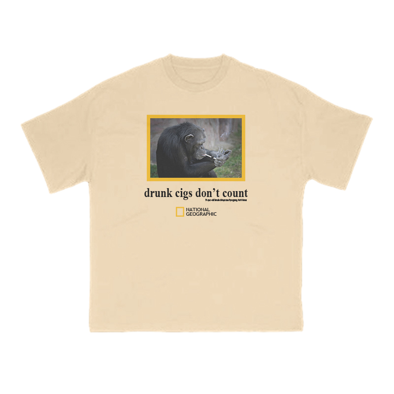 Drunk Cigs Don't Count Print T-shirt - Apricot - US16-18(2XL) - image 5