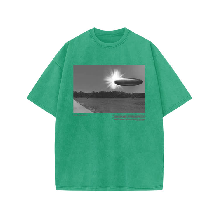 Vintage Sci Fi Photo Graphic Print Acid Washed T-Shirt - Green - US20-22(3XL) - image 7