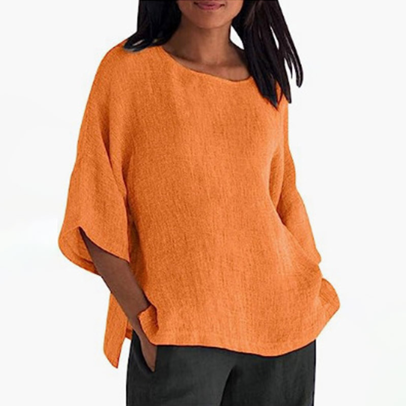 Casual Three-quarter Sleeve Crew Neck Top - Orange - 5XL - image 2