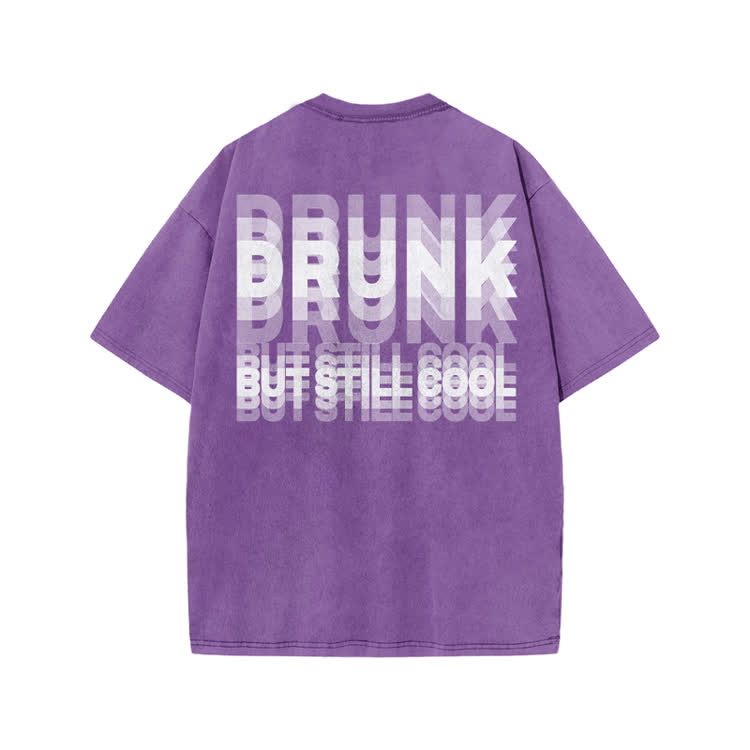 Drunk But Still Cool Print Acid Washed T-shirt - Purple - US20-22(3XL) - image 9