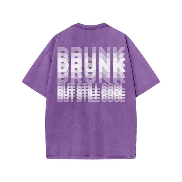 Drunk But Still Cool Print Acid Washed T-shirt - Purple - US20-22(3XL) - image 9