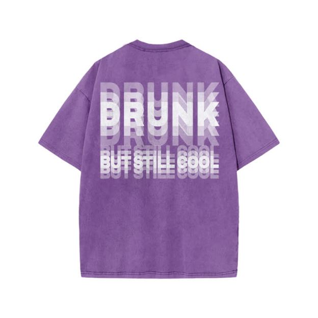 Drunk But Still Cool Print Acid Washed T-shirt - Purple - US20-22(3XL) - image 9