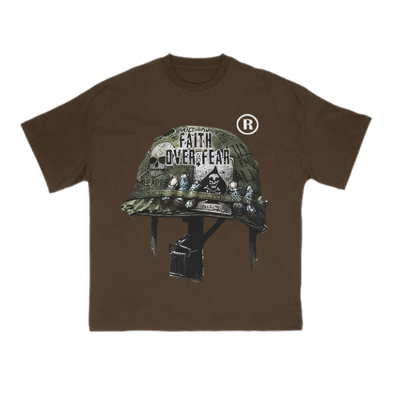 Faith Over Fear Modern Tactical Helmet Print T-shirt - Coffee - US16-18(2XL) - image 6