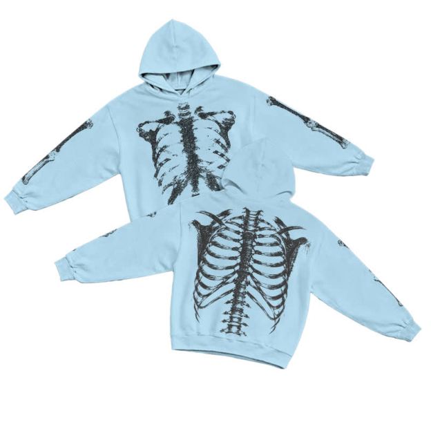 Gothic Skeleton Long Sleeve Pullover Graphic Print Hoodie - Blue - US16-18(2XL) - image 5
