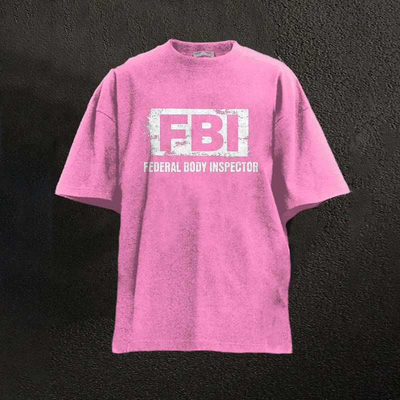 100% Cotton Fbi Federal Body Inspector Printed Washed Gym T-shirt - Pink - 2XL - image 4