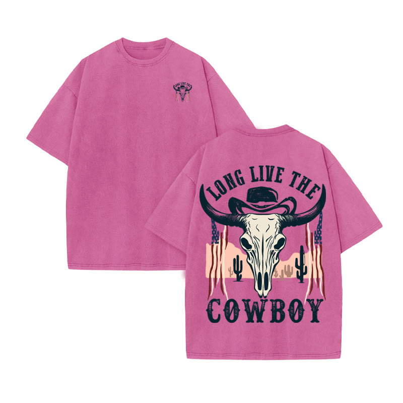 Unisex 100% Cotton COWBOY Western Style Print Acid Washed T-shirt