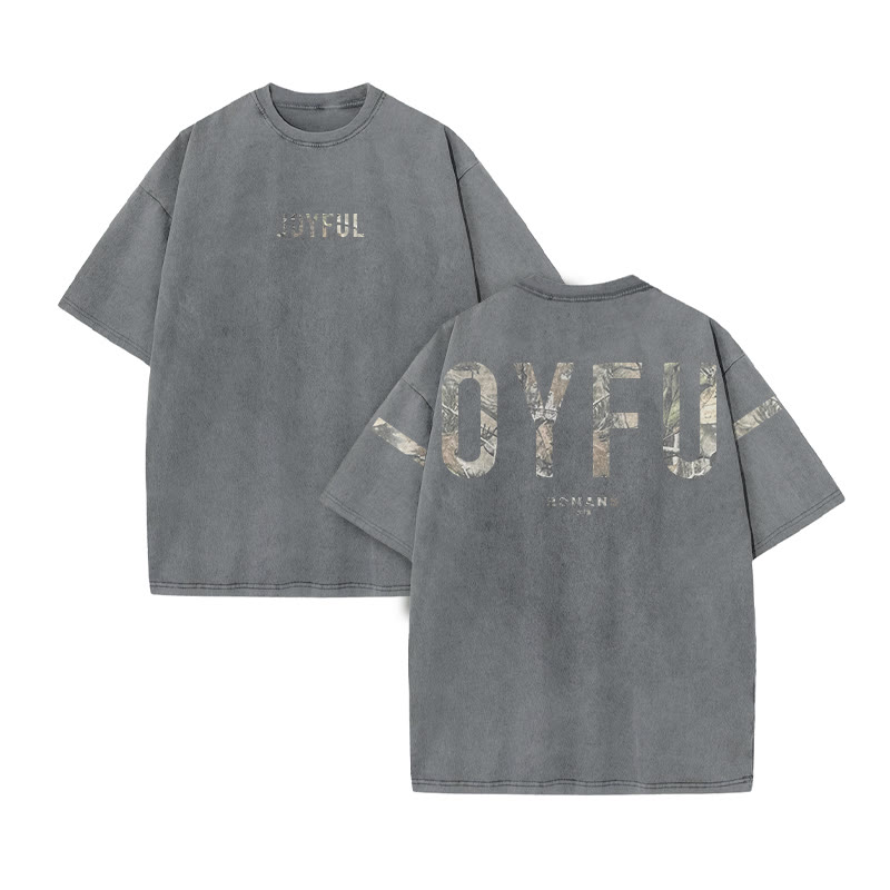 Joyful Romans 12:12 Dead Leaves Camouflage Print Acid Washed T-shirt - Grey - US20-22(3XL) - image 5