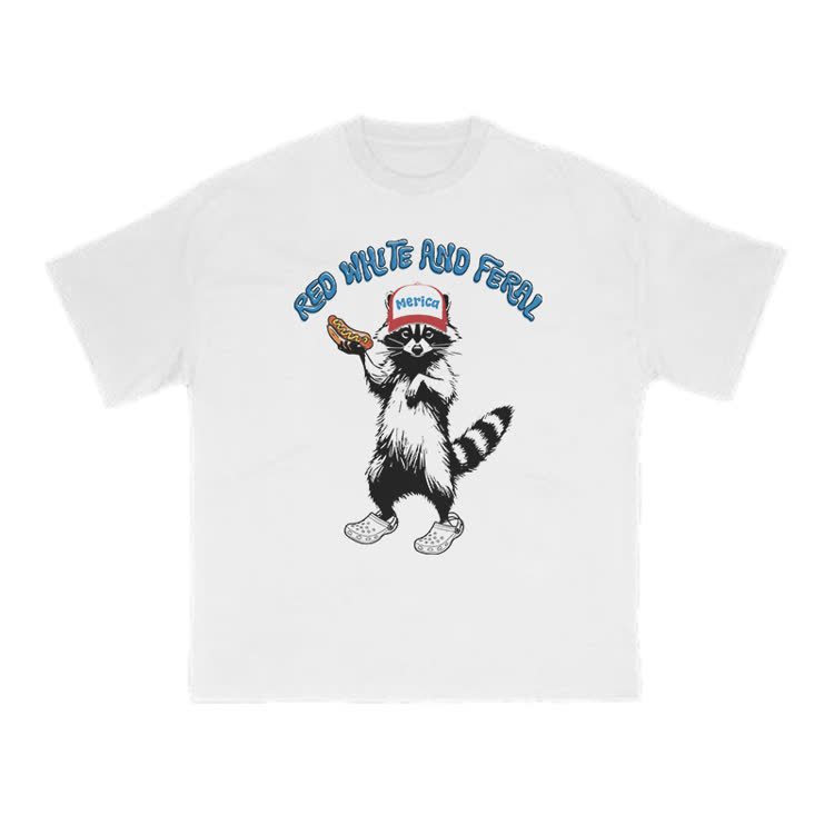 Red White And Feral Print T-shirt - White - US16-18(2XL) - image 3